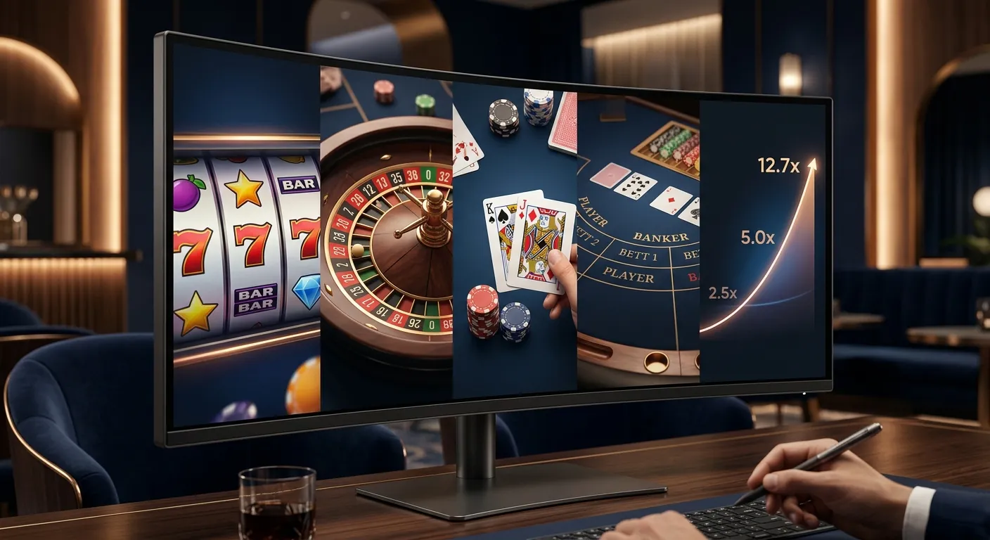 Casino game selection with pokies, roulette, blackjack, baccarat and a crash-style game