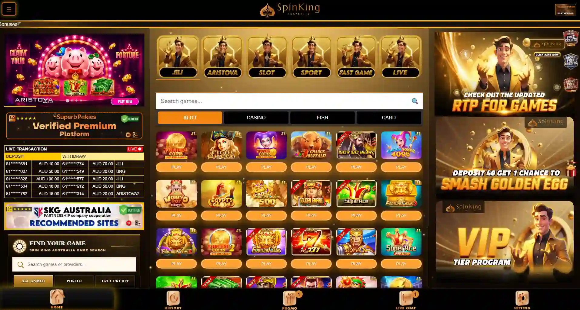 SpinKing casino website header with the brand logo